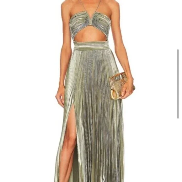 AIIFOS Gilda Gown Metallic Gunmetal Pleated Grey